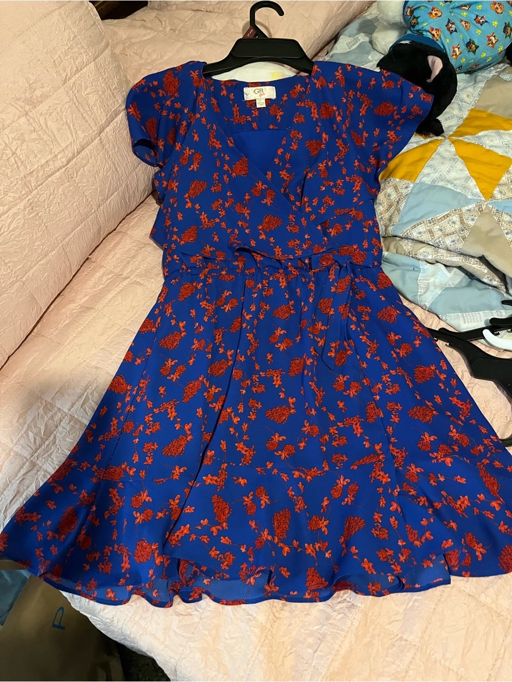 GB girls Blue Dress with Red Floral Print